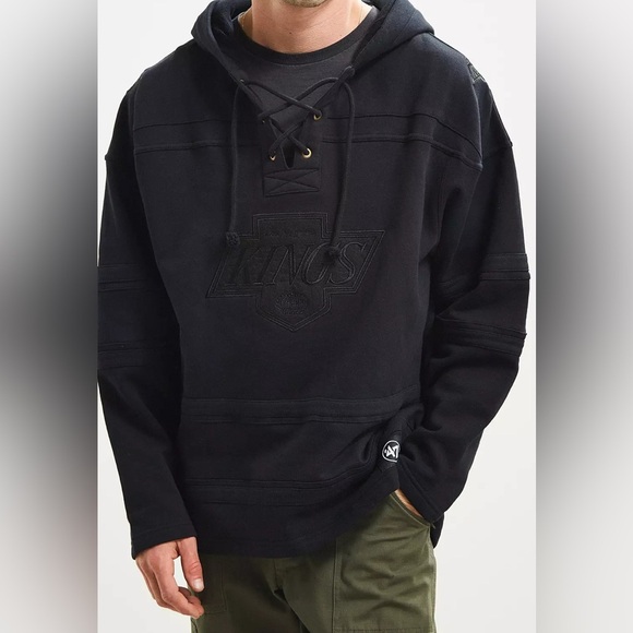 47 Brand Los Angeles Kings Black Cotton Blend Lacer Hoodie Sweatshirt; size S - Picture 8 of 8